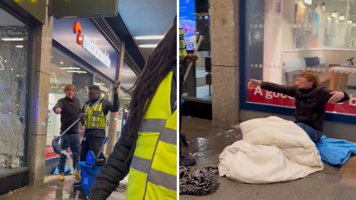 VIDEO Guardia de McDonald’s moja a indigente para que no durmiera en plaza comercial