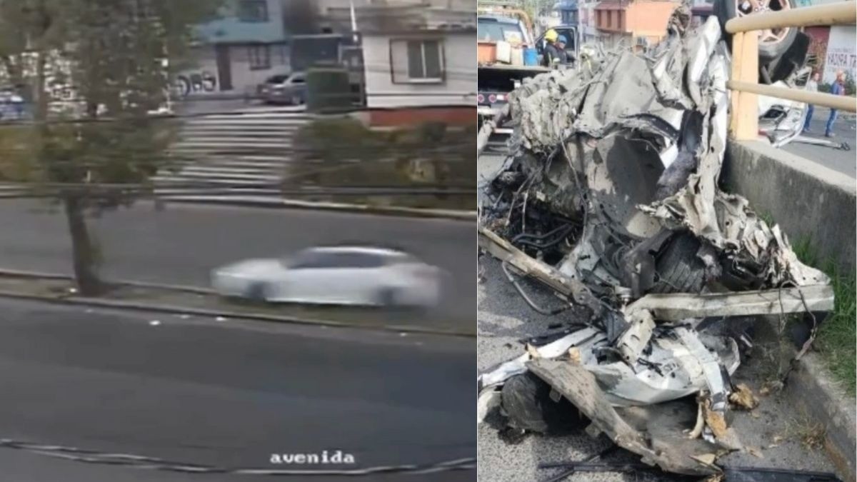 VIDEO Captan a hombre que conducía su auto como un ‘avión’ y lo parte a la mitad en choque