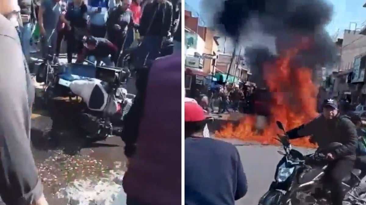 VIDEO: Pobladores furiosos queman moto de policía tras la muerte de joven detenido
