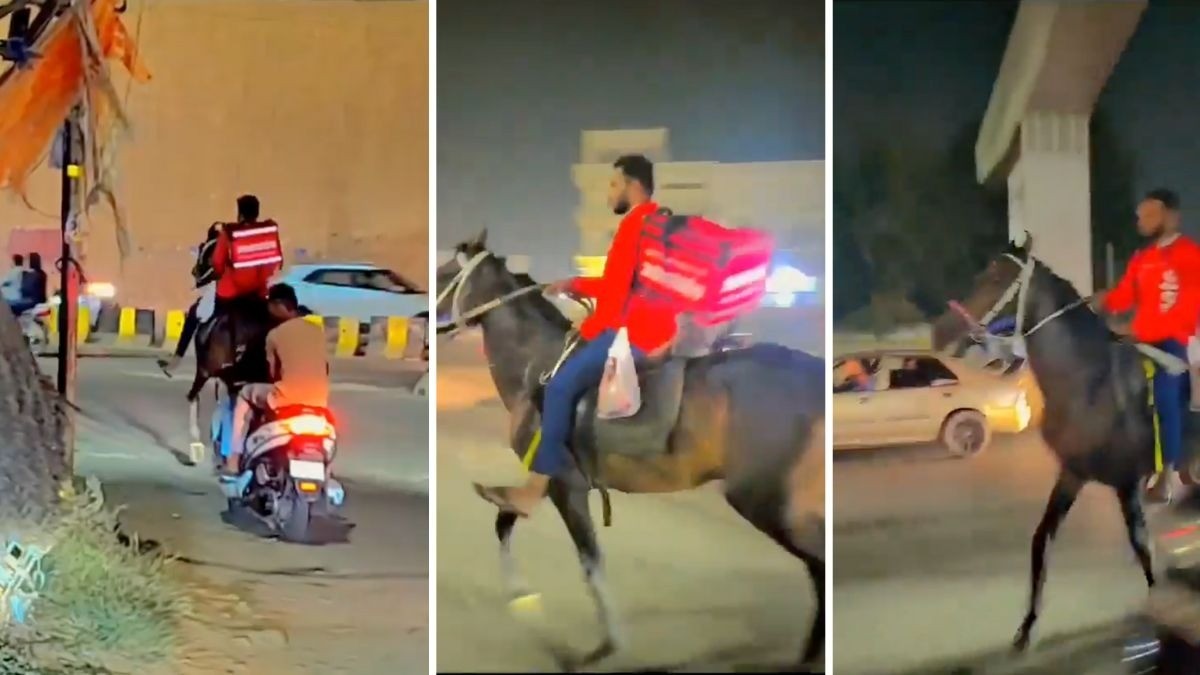 VIDEO A falta de gasolina, repartidor de comida hace entregas a caballo