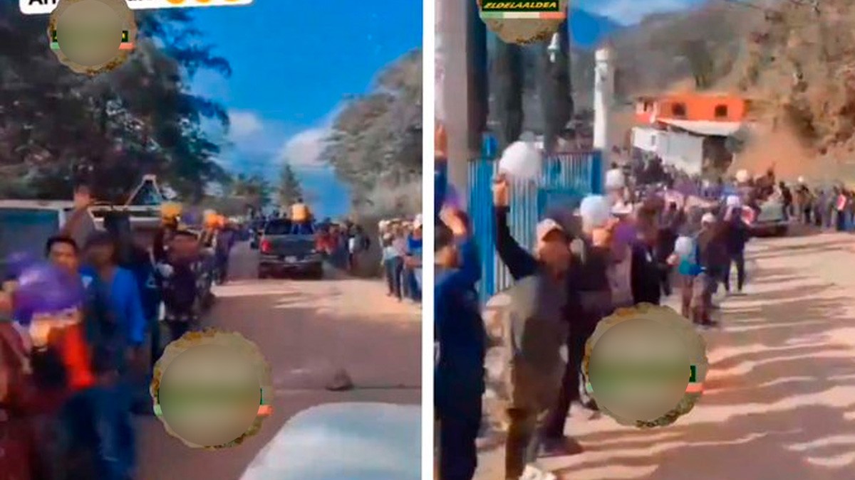 VIDEO: Pobladores reciben caravana de grupo criminal con aplausos y globos blancos