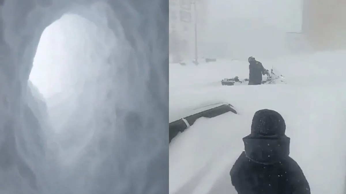 VIDEO Ventisca sepulta pueblo bajo la nieve; habitantes cavan túneles para salir