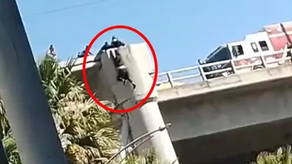 VIDEO Captan momento en que joven se lanza de un puente de 17 metros