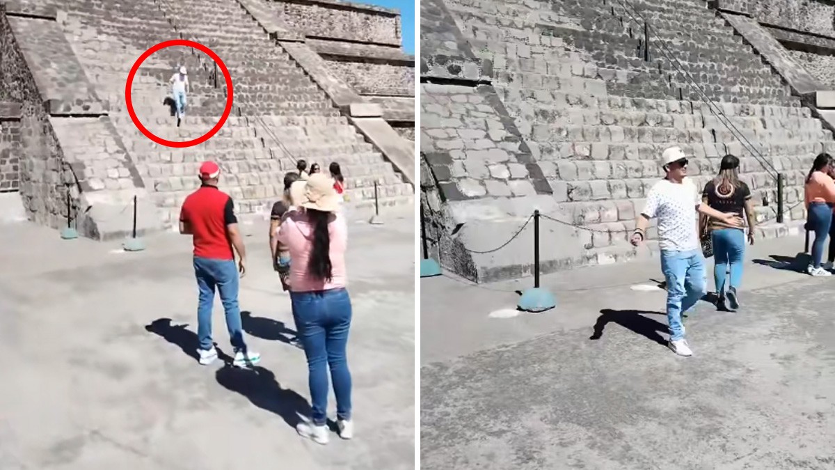 VIDEO Turista ignora reclamos y sube a la Pirámide de la Luna, pese a que está prohibido