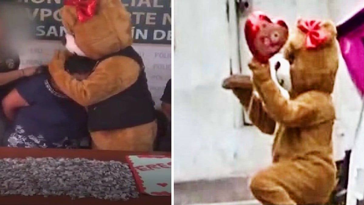 VIDEO ¡Sorpresa! Policía se disfraza de oso de peluche para arrestar a mujer