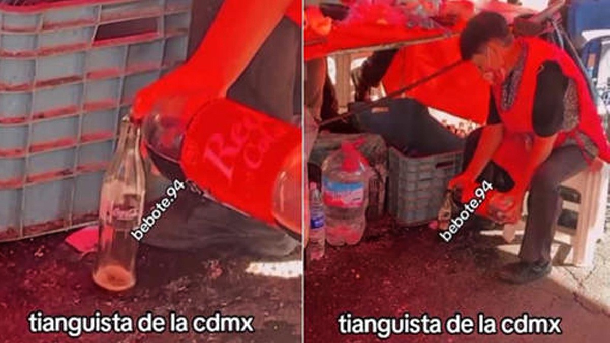 VIDEO Captan a tianguista rellenando botellas de Coca Cola