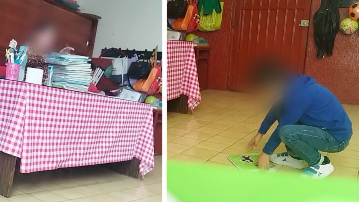 VIDEO Captan a maestra en salón de clases aventándoles las libretas a los niños