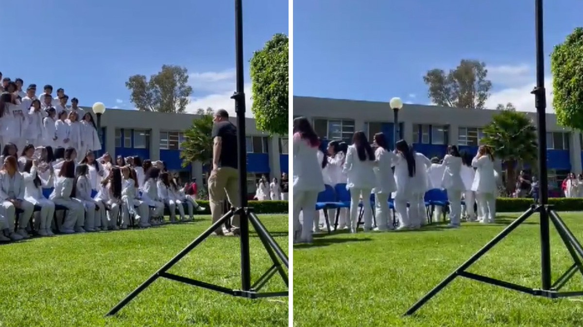 VIDEO Alumnos posaban para la foto de graduación y de repente colapsaron las gradas