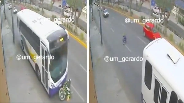 VIDEO Motociclista intenta rebasar por la derecha y choca contra camión del SIT