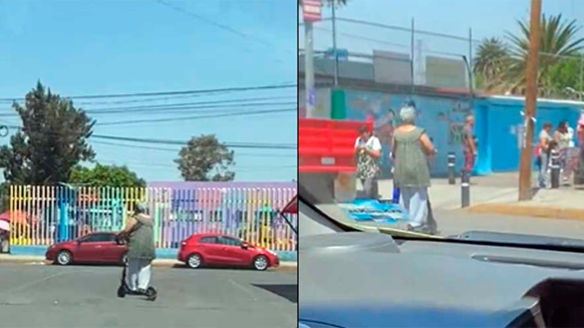 VIDEO ¡Abuelita va en patín a recoger a su nieto a la escuela!