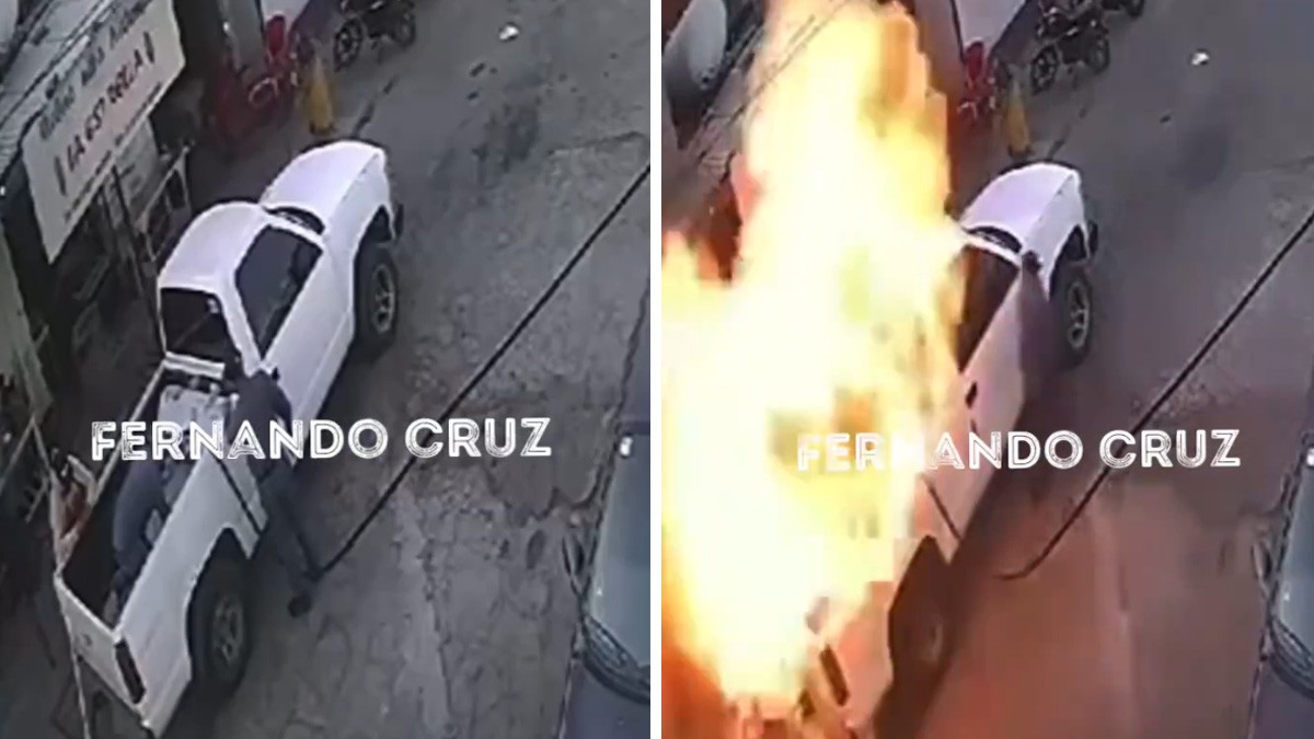VIDEO Camioneta se incendia cuando la cargaban con gas; trabajador resulta herido