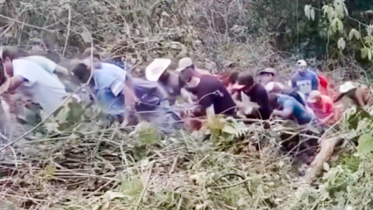 VIDEO Camión cae a un barranco y pobladores se unen para rescatar al conductor