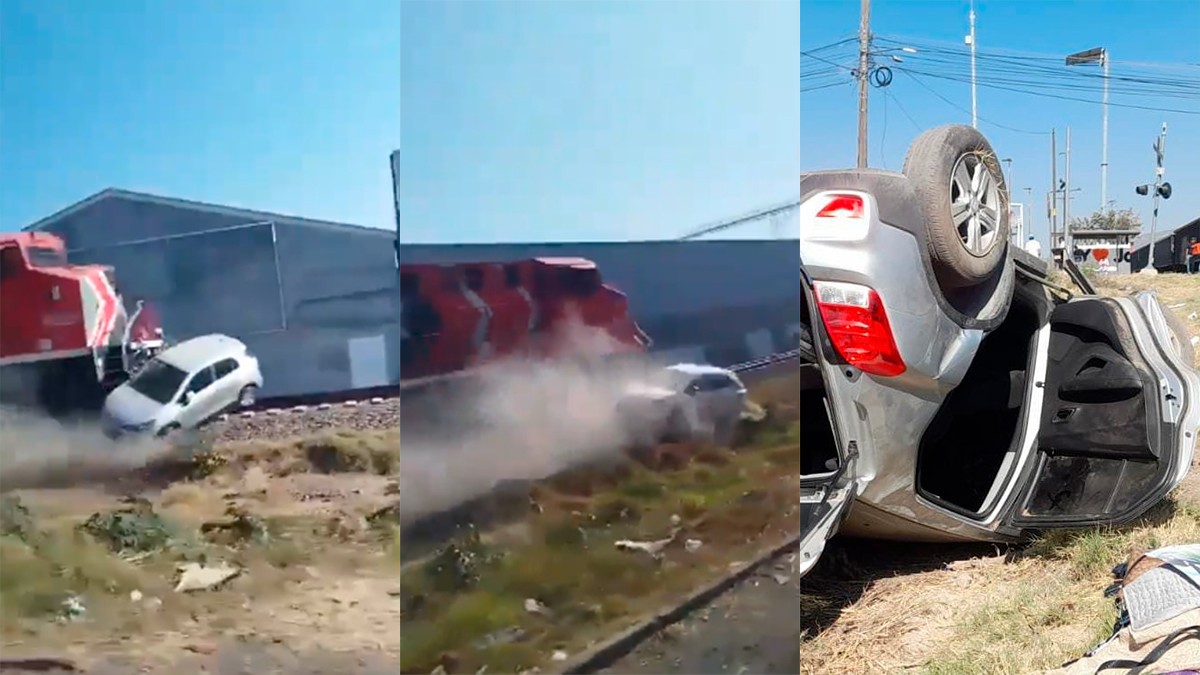 VIDEO Así fue como mujer en su camioneta quería ganarle al tren, pero la impacta y vuelca