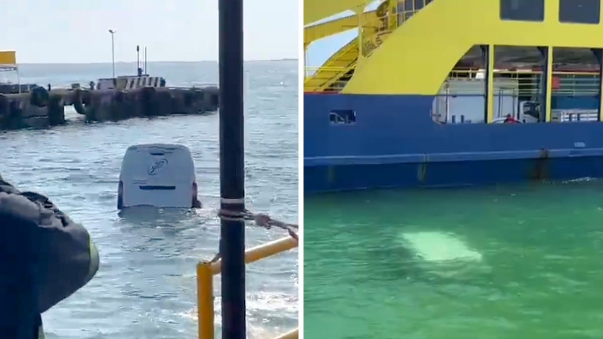 VIDEO ¡Como el Titanic! Olvidan ponerle freno de mano a camioneta y se cae al mar