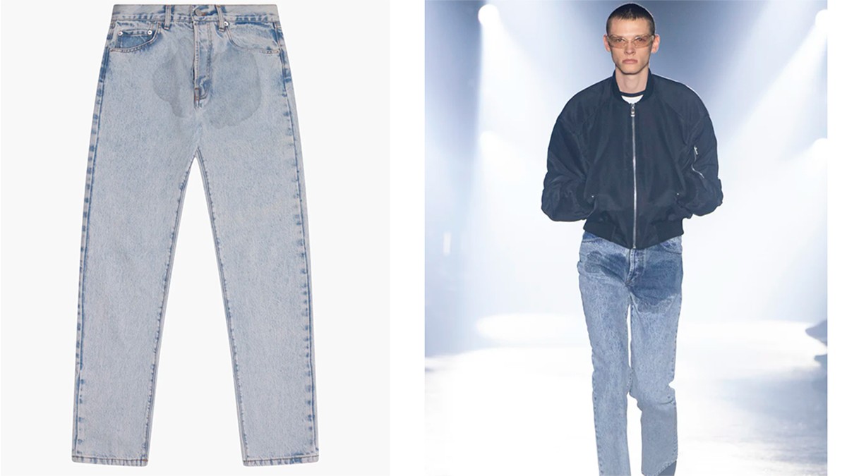 El mundo de la moda sorprende, venden pantalones con mancha de orina en miles de pesos
