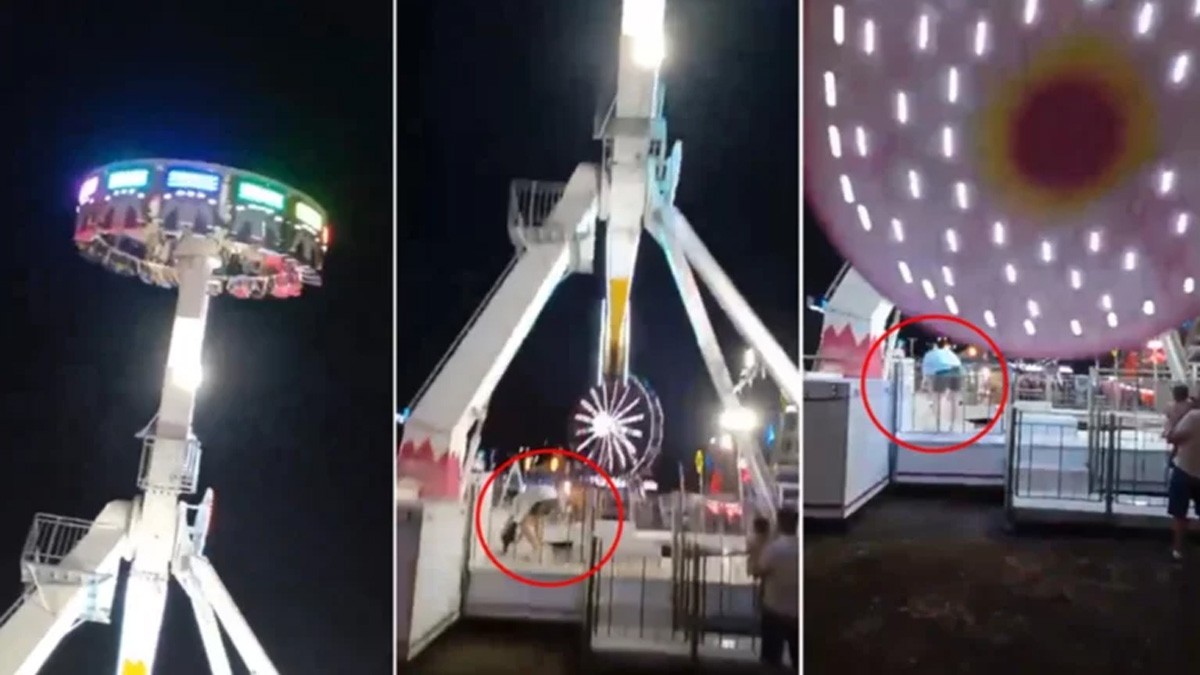 VIDEO Hombre intenta salvar a perrito que subió a juego mecánico y recibe brutal golpe