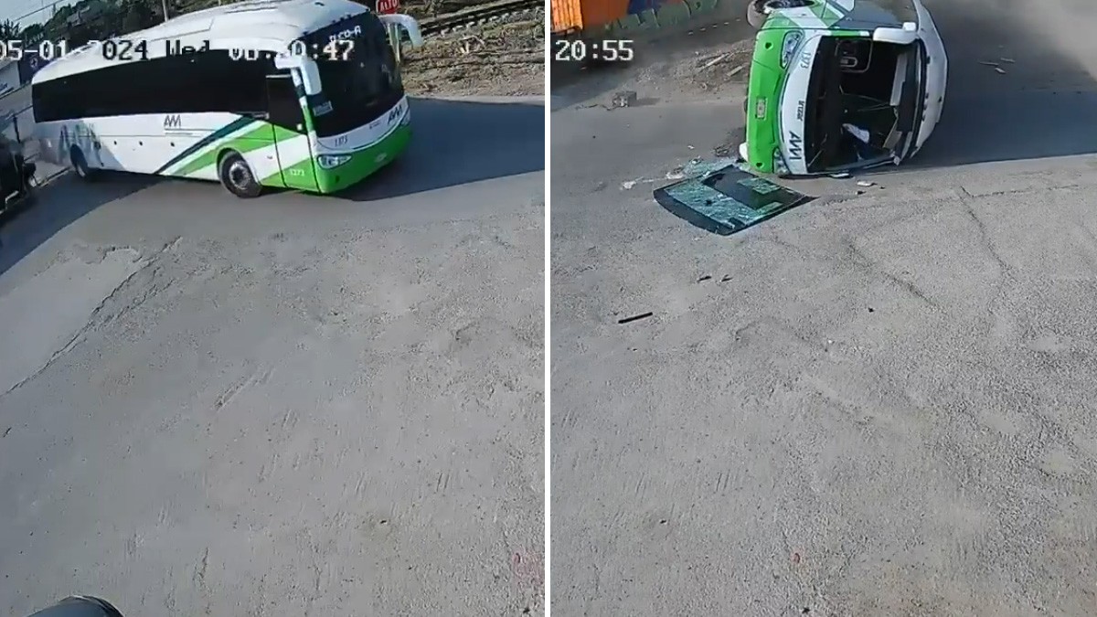 VIDEO Captan cuando tren impacta camión de pasajeros; choque deja un muerto y 5 heridos