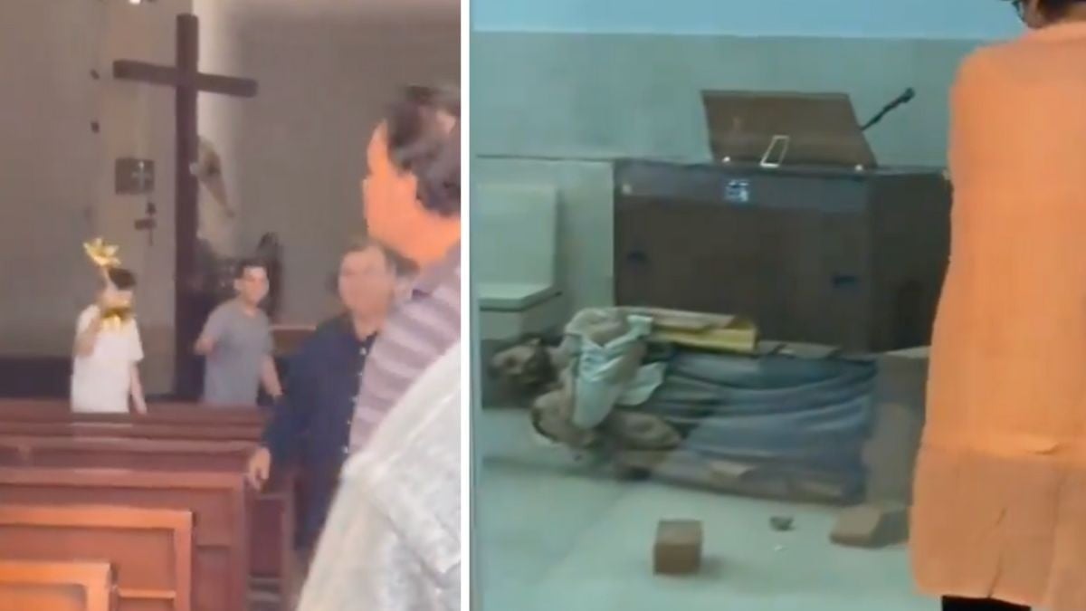 VIDEO Captan a hombre en iglesia al romper imágenes, “dejó santitos sin cabeza en el piso”