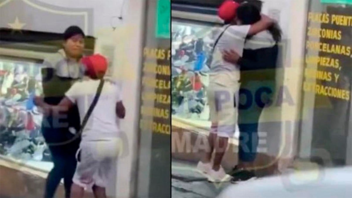 VIDEO Esto no le gusta al Temach, mujer golpea a un hombre mientras él se aferra a ella