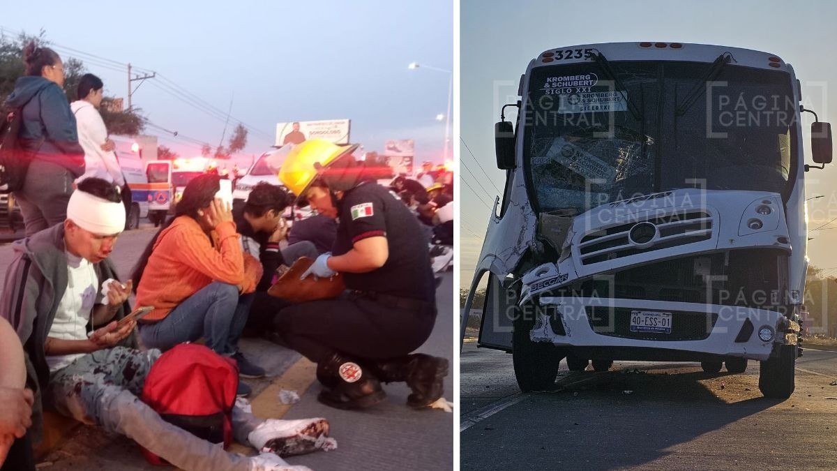 ¡Camionazo en Ecobulevar! Chocan unidad de transporte de personal y tráiler en retorno