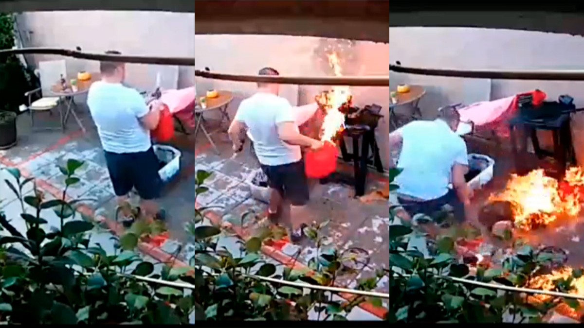 VIDEO ¿Se va a hacer o no la carnita asada? Hombre causa incendio al prender el carbón