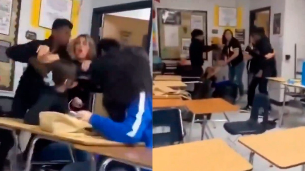 VIDEO Alumno azota a maestra en el piso porque intentaba impedir una pelea en el salón