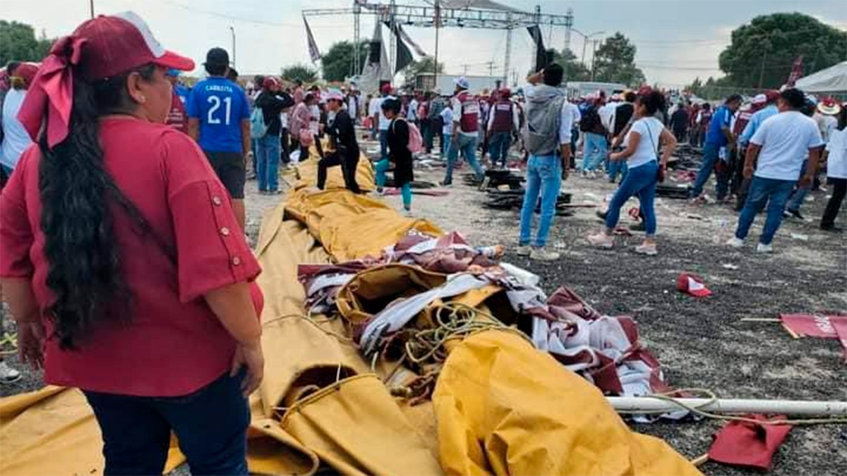 VIDEO Ahora fue a Morena, viento derriba estructura durante mitin, reportan 39 lesionados