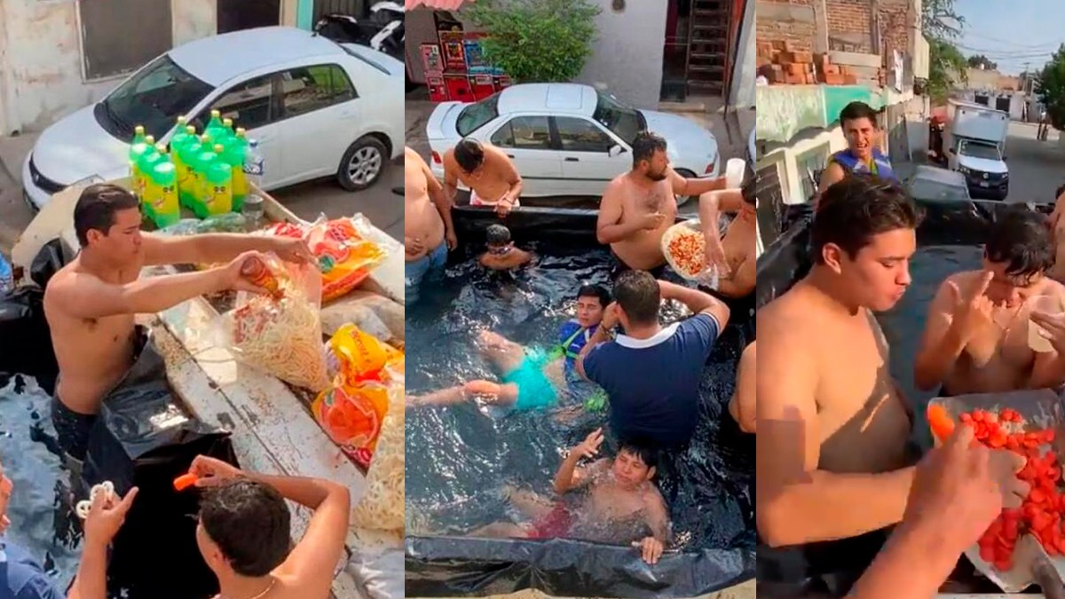 VIDEO Qué envidia, hombres arman una fiesta con alberca en la caja de una camioneta