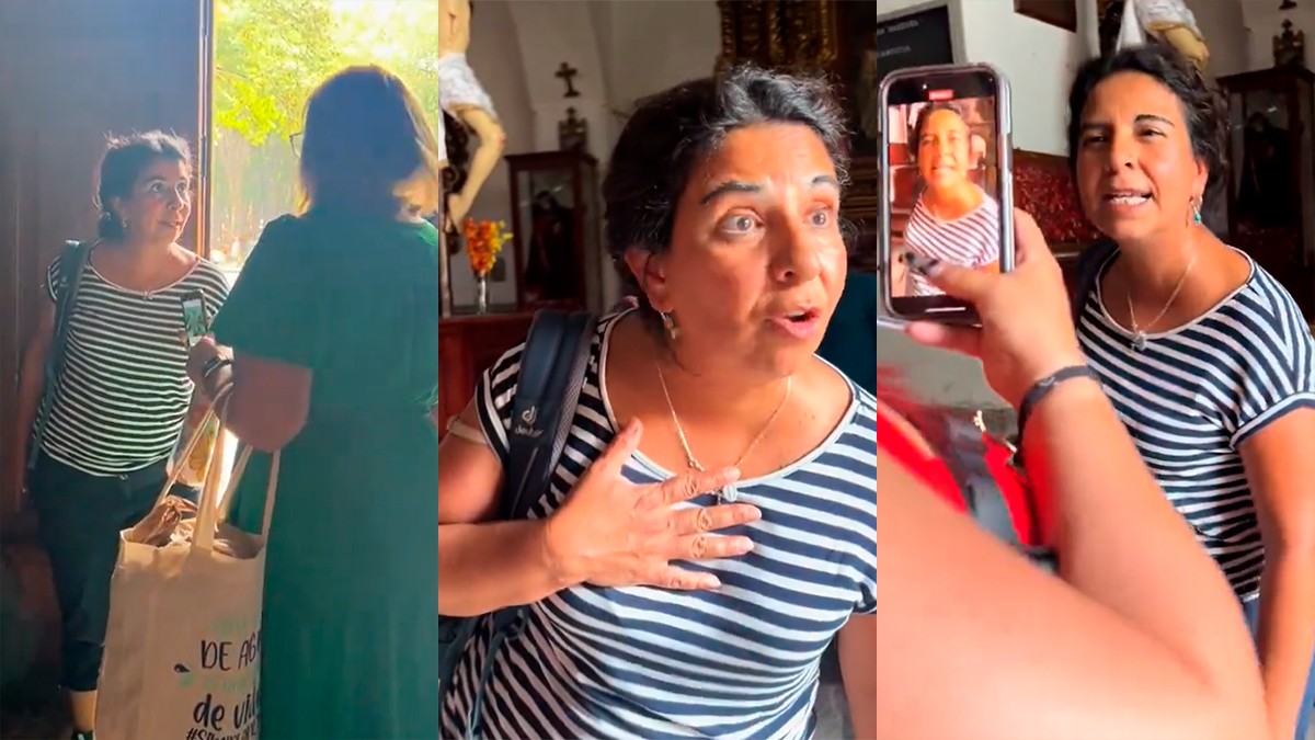 VIDEO Mujer corre a turista de iglesia porque usaba shorts, “es libertinaje”