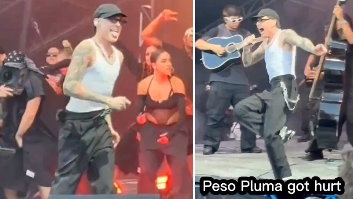 VIDEO ¡Mete la pata! Peso Pluma se fractura en pleno concierto y esto es lo que pasó