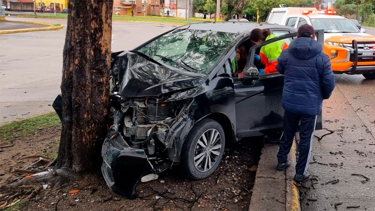VIDEO Graban a camioneta cuando zigzaguea y choca contra árbol después de lluvia