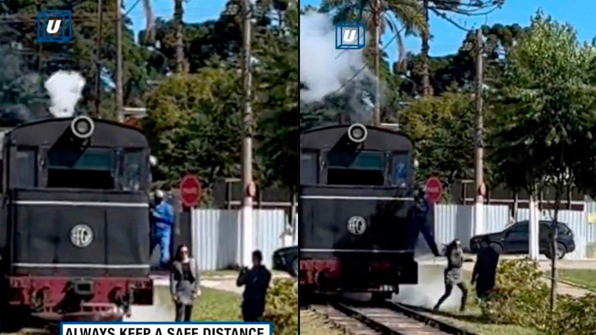VIDEO Maquinista salva con patada a mujer que tomaba foto y casi era golpeada por el tren