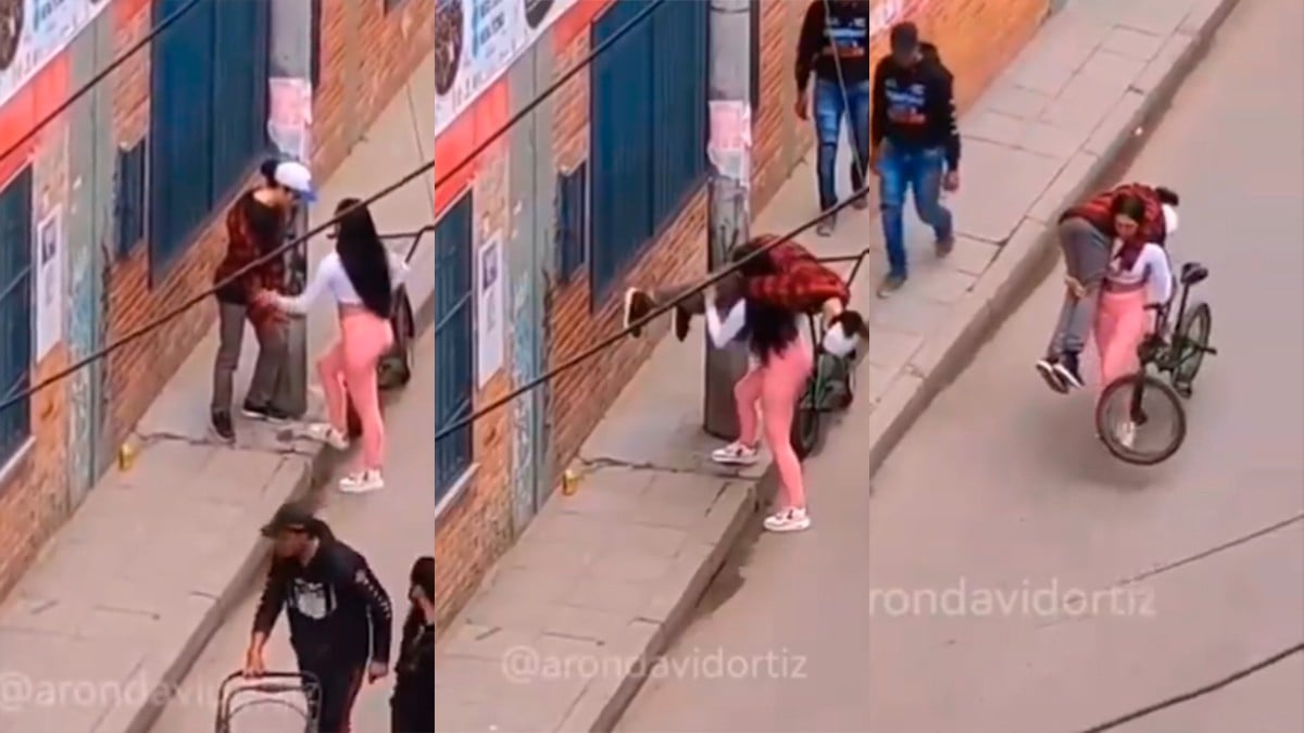 VIDEO El amor todo lo puede, captan a mujer que carga en hombros a su novio ebrio