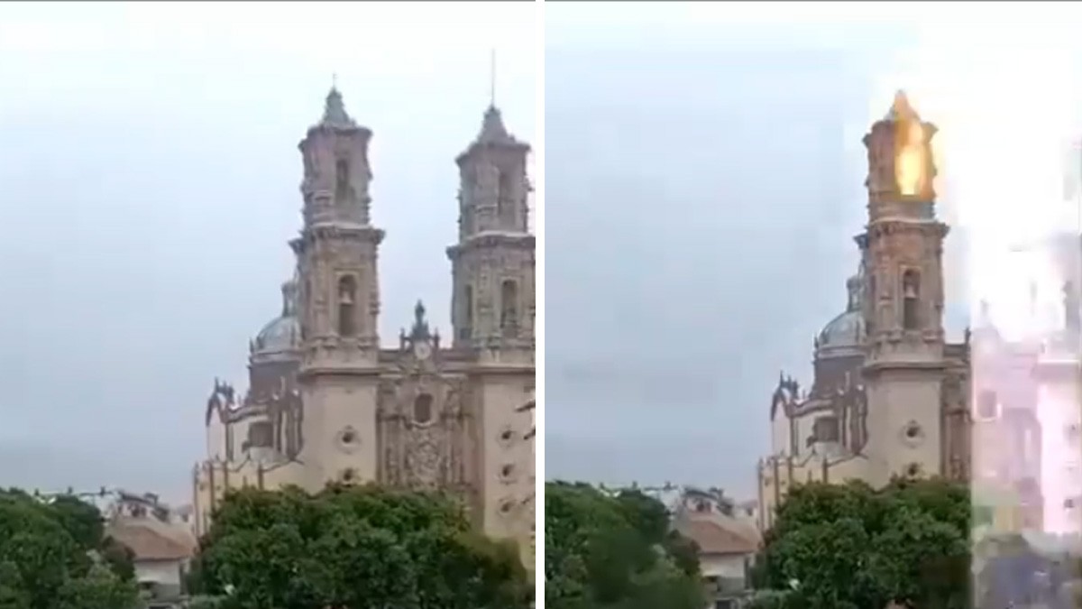 VIDEO ¿Señal divina? Captan momento exacto en que rayo cae en el campanario de una iglesia
