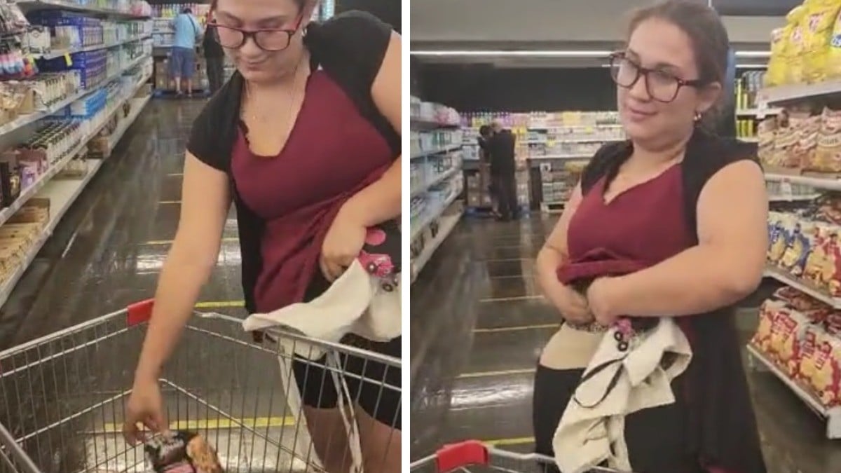 VIDEO Mujer escondió paquetes de carne en su abdomen simulando embarazo para robarlos