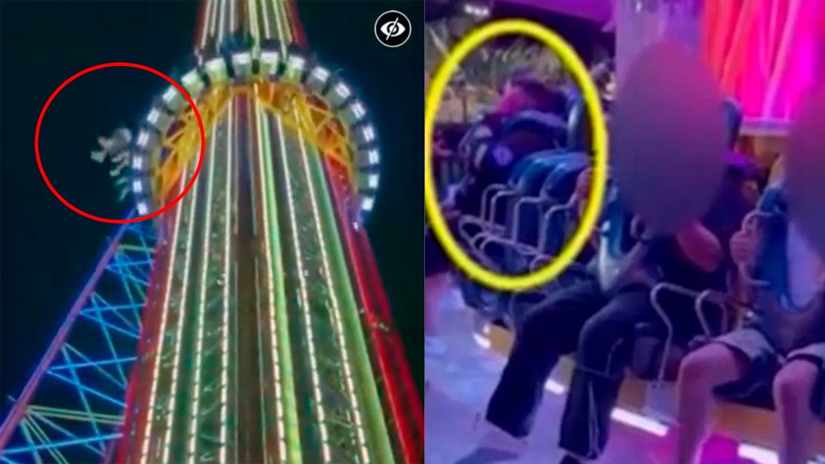 VIDEO Graban espeluznante caída de joven de un juego mecánico