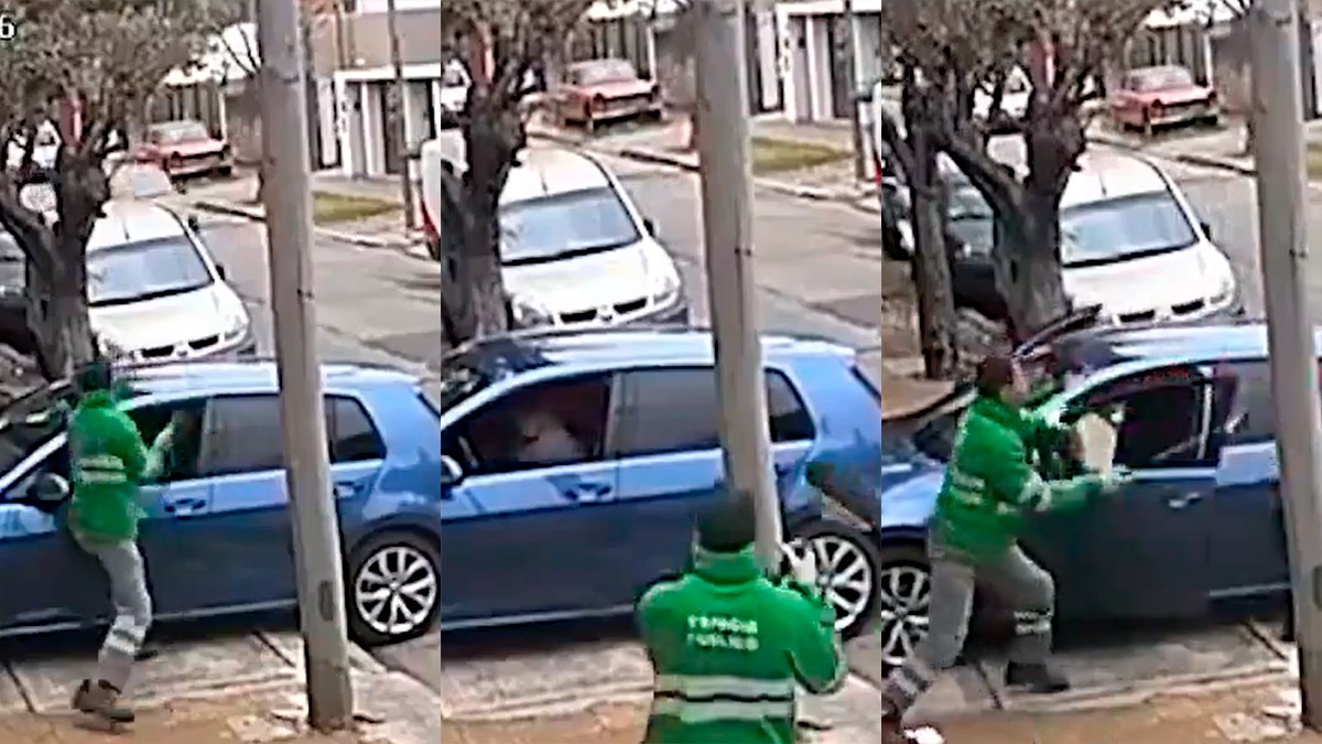 VIDEO ¡Barrendero héroe! Hombre frustra robo de auto a escobazos, todo quedó grabado