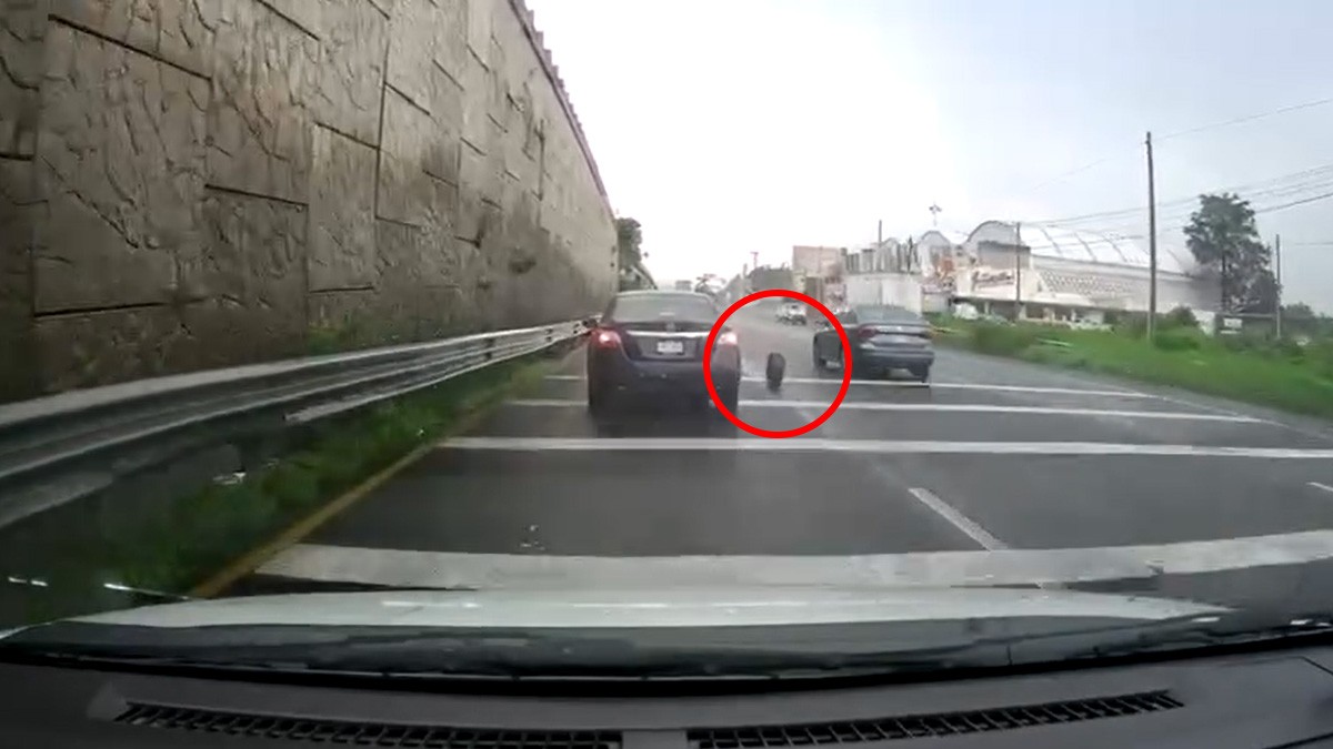 VIDEO ¡Bachesote! Auto cae en agujero en el camino y se le sale una llanta