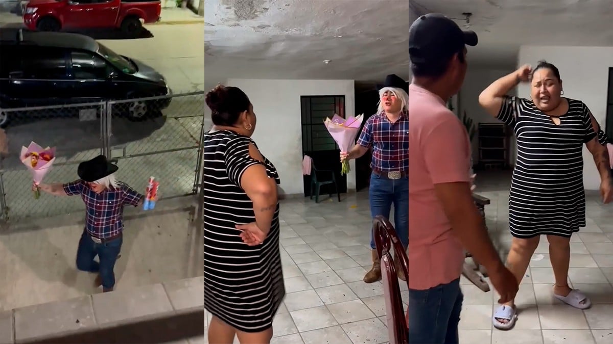VIDEO Enfurece mujer contra su esposo por mandarle flores, además ¡agredió al mensajero!