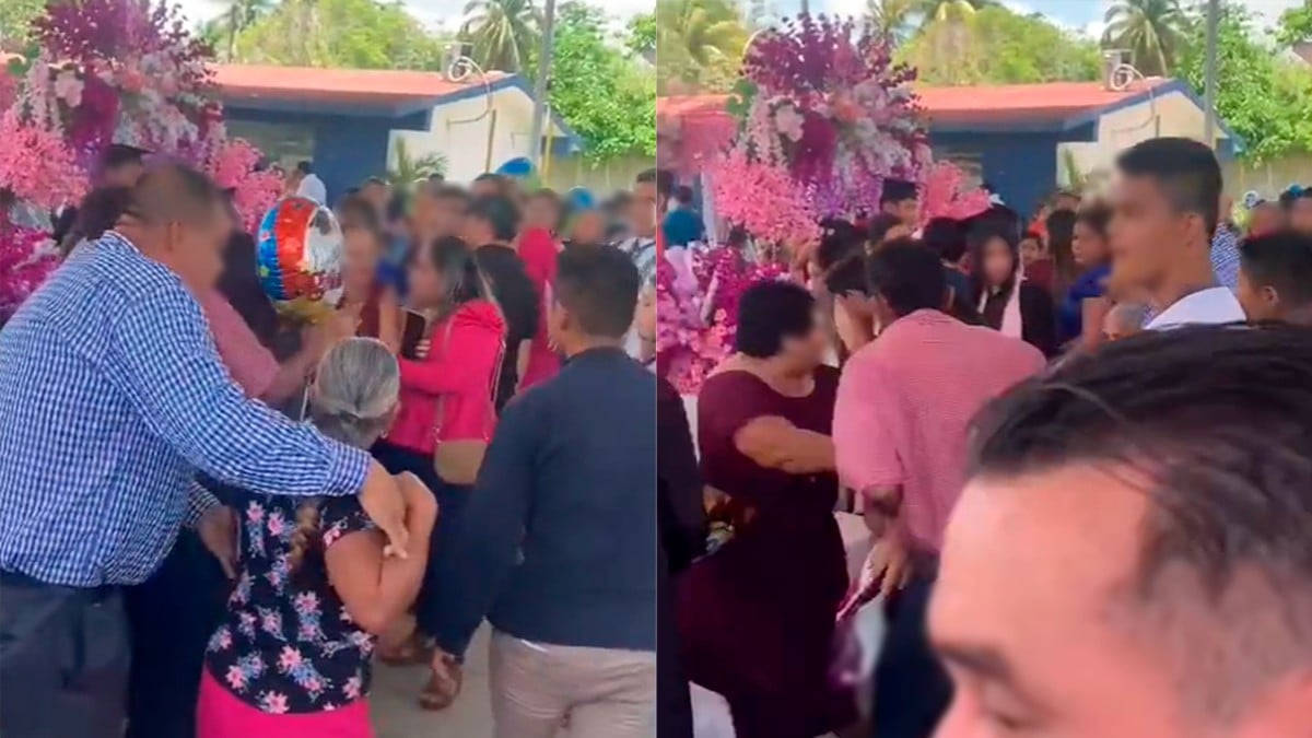 VIDEO Mamás se agarran del chongo en plena graduación de telesecundaria