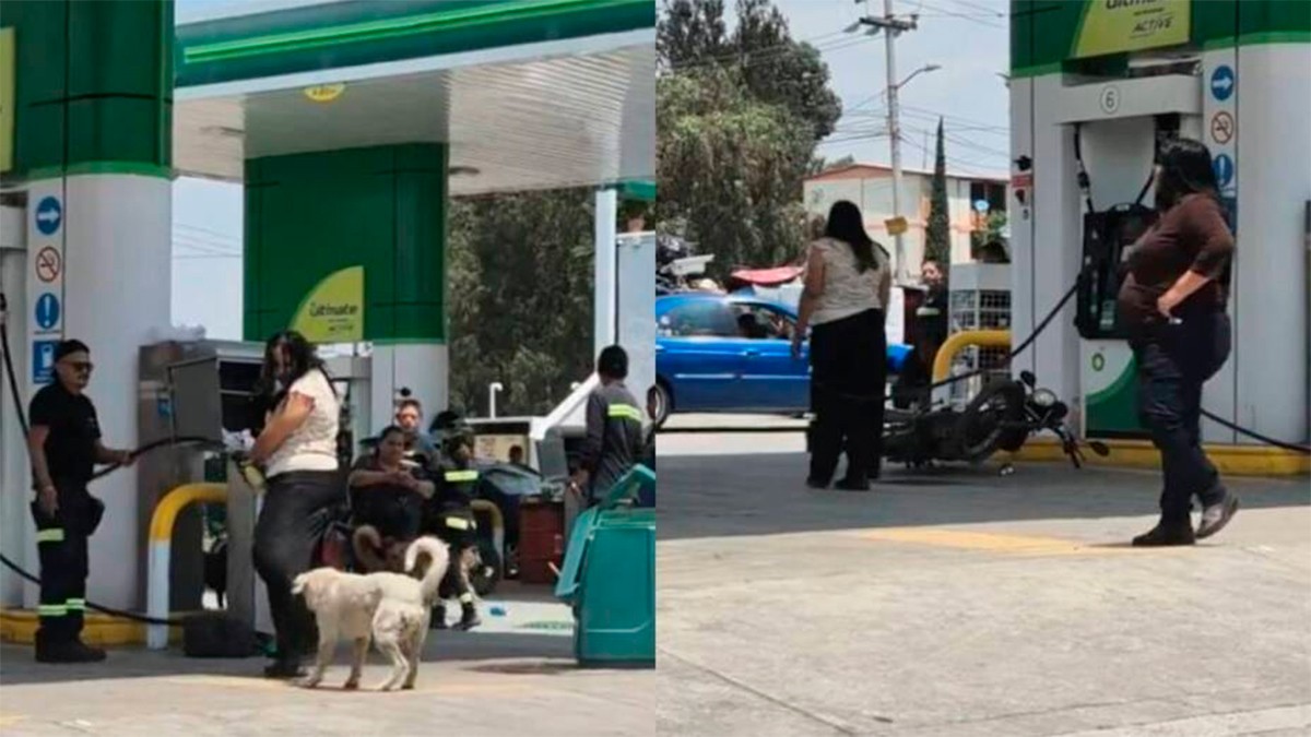 VIDEO Amenaza mujer con prender fuego a perros, transeúntes y empleados de gasolinera