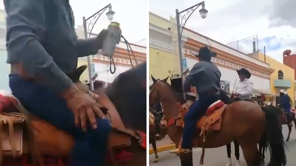 VIDEO Jinete borracho agrede a otro a machetazos durante desfile