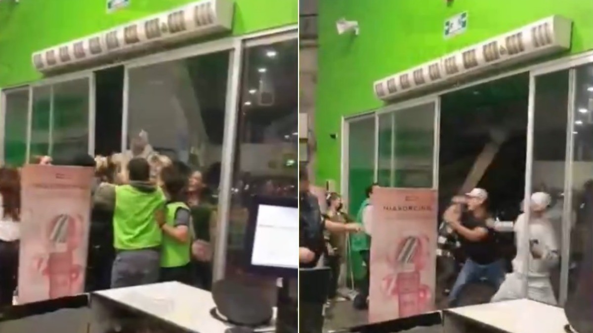 VIDEO ¡Que cinismo! Vándalos golpean a empleados de súper por no dejarlos entrar a robar
