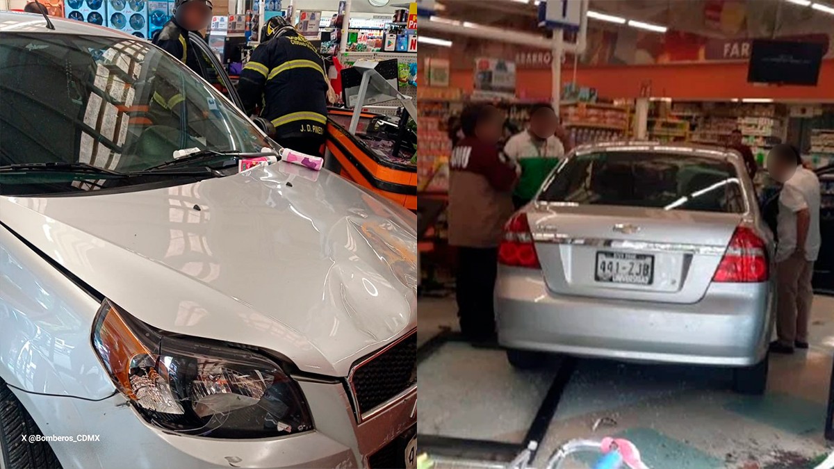 VIDEO Abuelita se mete a un supermercado ¡con todo y vehículo!, quedaron cuatro lesionados