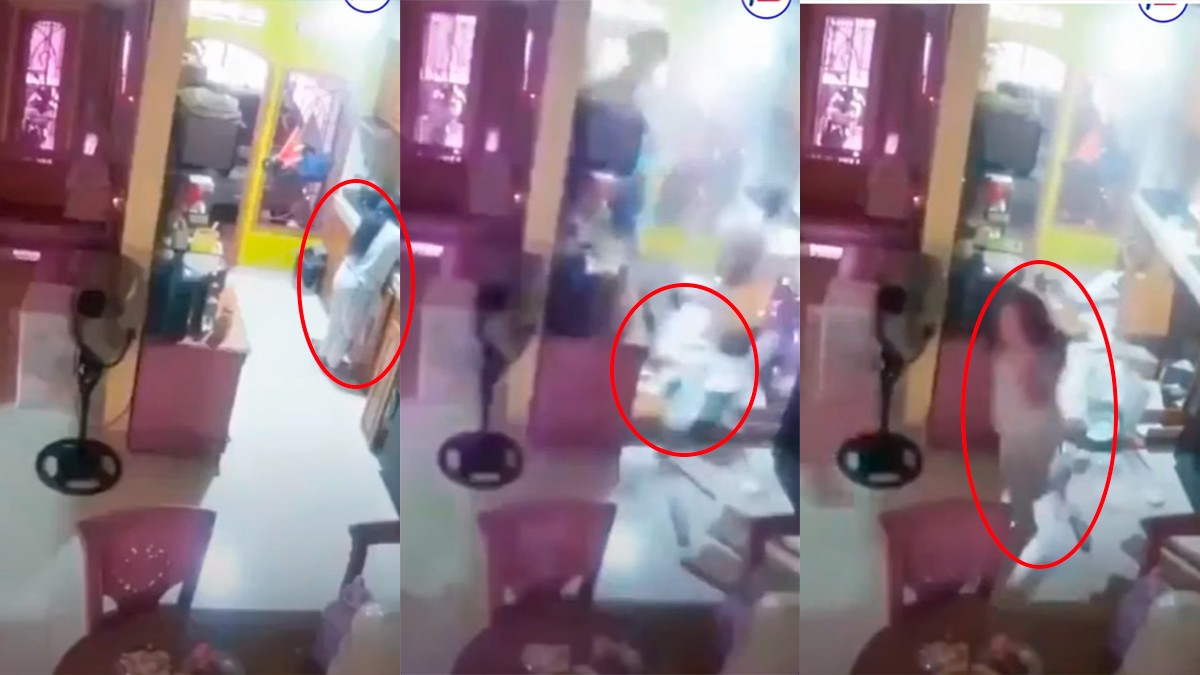 VIDEO Captan explosión de gas dentro de una cocina, una mujer que estaba ahí salvó