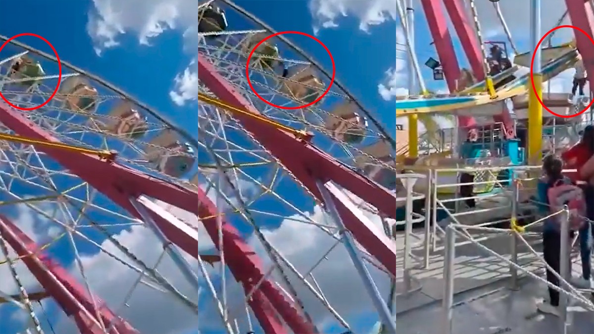 VIDEO Captan el momento en que una mujer cae de lo alto de la rueda de la fortuna en SLP