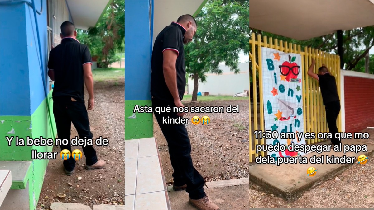 VIDEO Captan emotiva reacción de un papá al dejar a su hija el primer día en el kínder