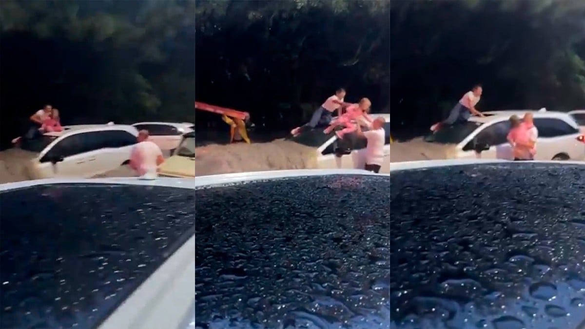 VIDEO Hombre rescata a una niña atrapada en camioneta durante el desborde de un río