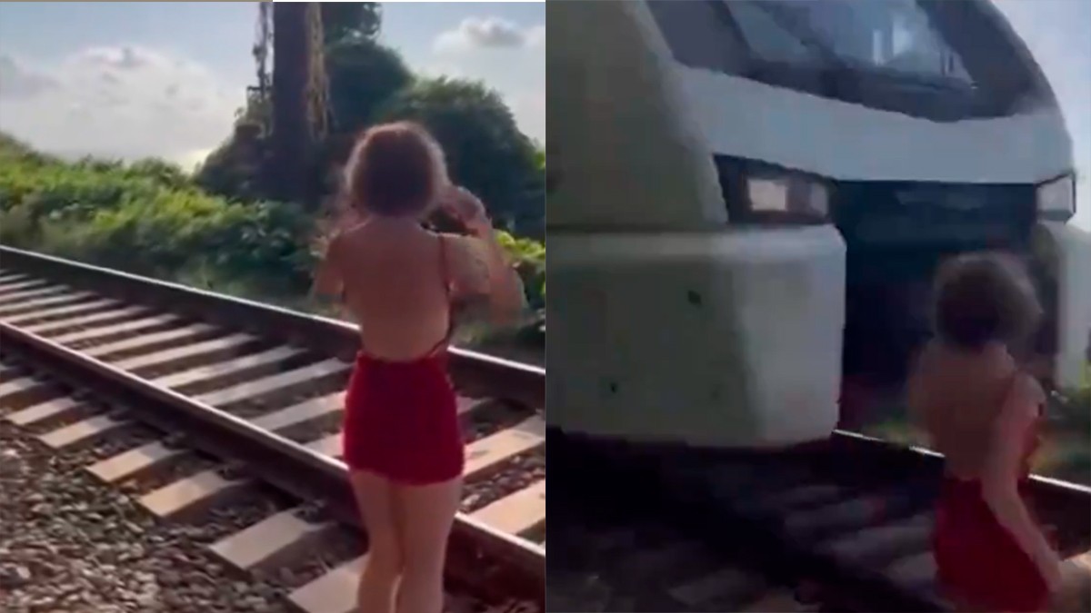VIDEO Mujer intenta tomarse foto y sale disparada al ser impactada por el tren