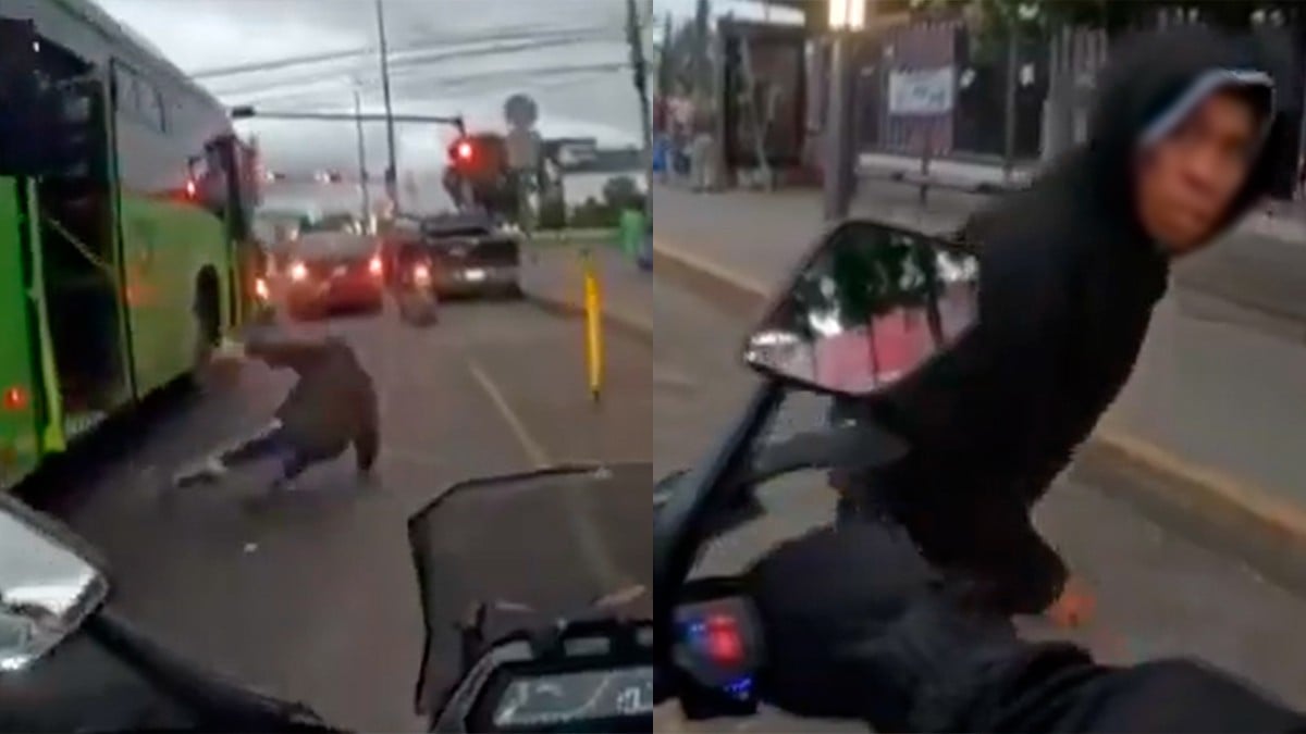 VIDEO Captan el momento en que avientan a avenida a presunto asaltante de un camión